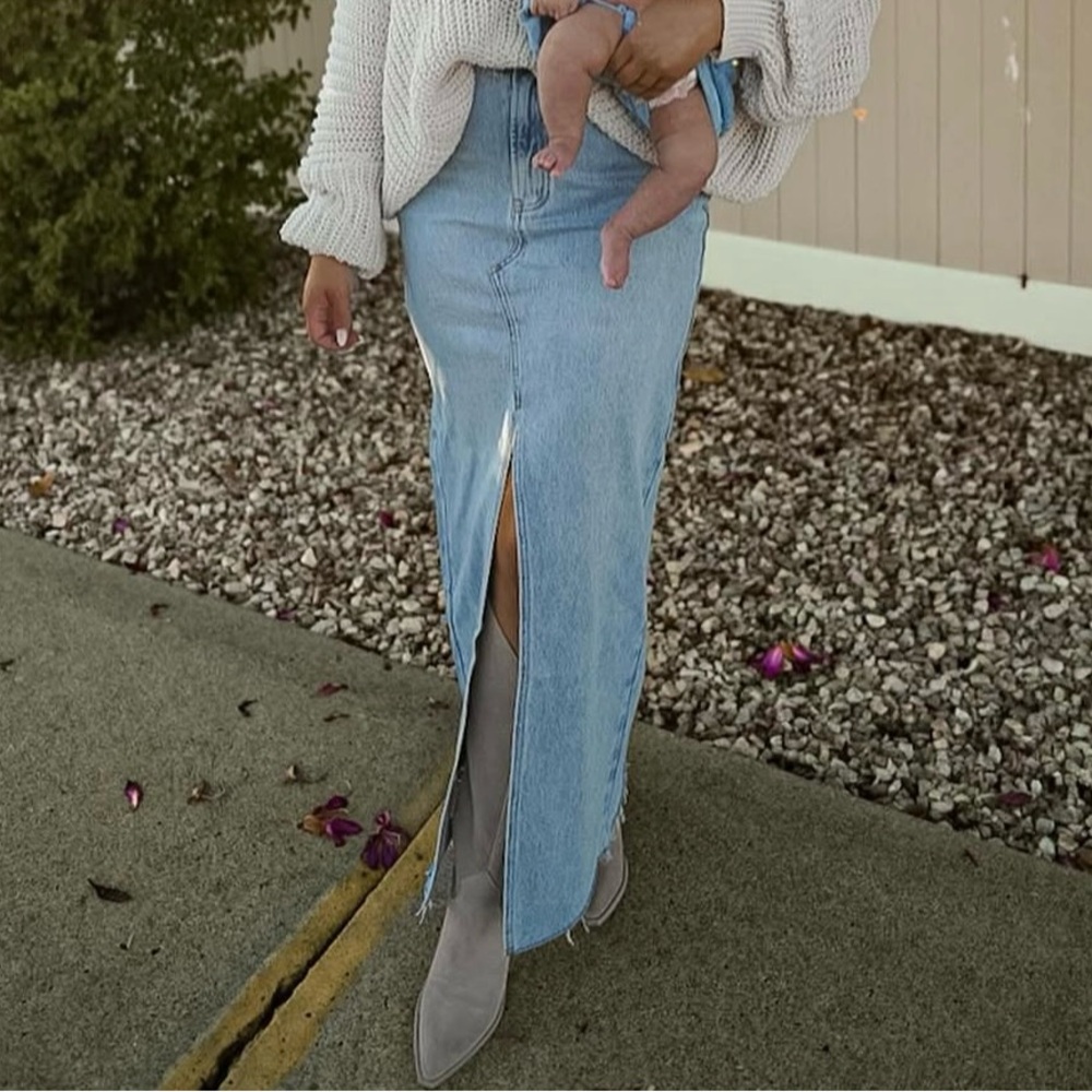 Showpo Light Blue Denim Maxi Skirt